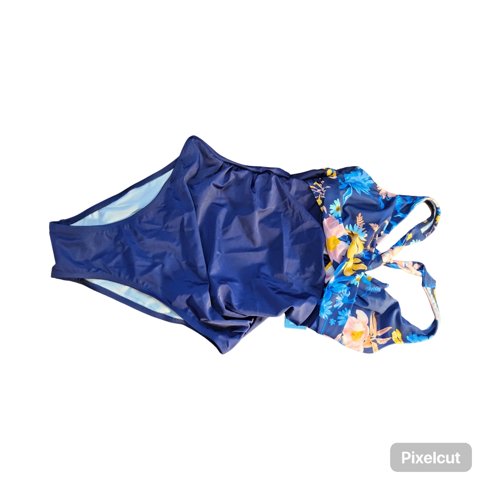 1 NWOT Size Small Cupshe Blue One Piece Swimsuit with Floral Patterns - Picture 4 of 8